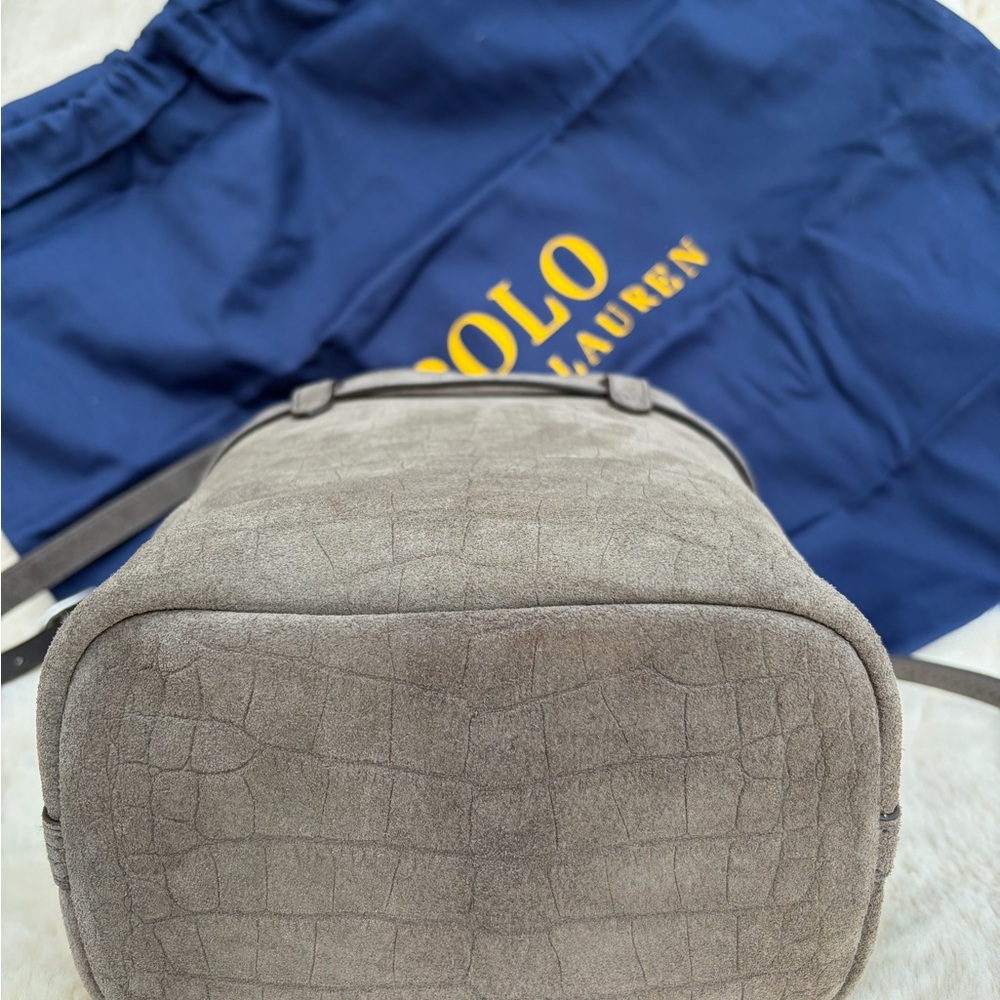 Polo by Ralph Lauren Grey Suede Crossbody Bucket Bag - Picture 6 of 7
